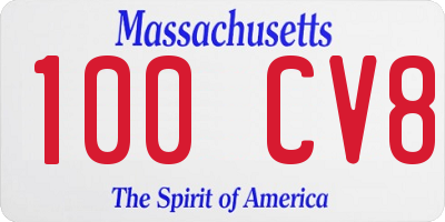 MA license plate 100CV8