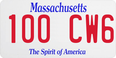 MA license plate 100CW6