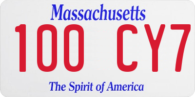 MA license plate 100CY7