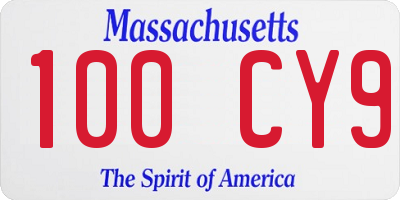 MA license plate 100CY9