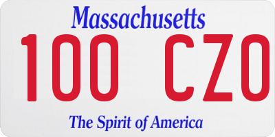 MA license plate 100CZ0