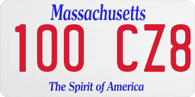 MA license plate 100CZ8