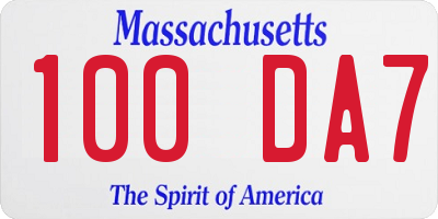 MA license plate 100DA7