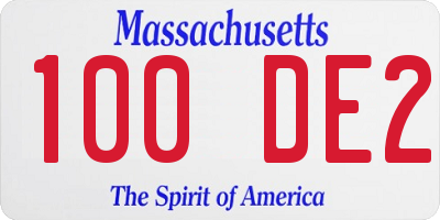 MA license plate 100DE2