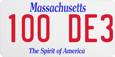 MA license plate 100DE3