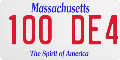 MA license plate 100DE4