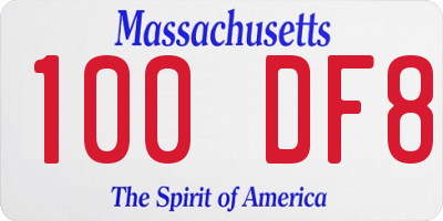 MA license plate 100DF8