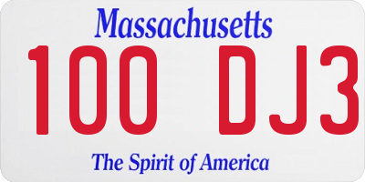 MA license plate 100DJ3