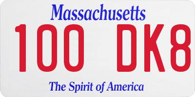 MA license plate 100DK8