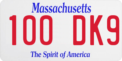 MA license plate 100DK9