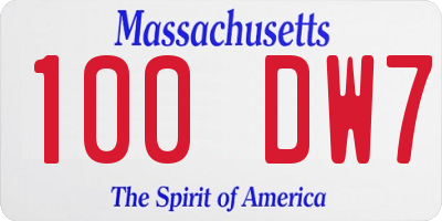 MA license plate 100DW7