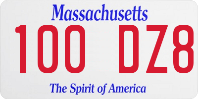MA license plate 100DZ8