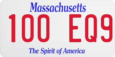 MA license plate 100EQ9