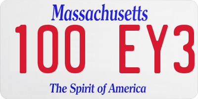 MA license plate 100EY3