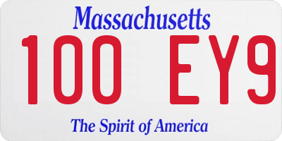 MA license plate 100EY9