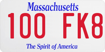 MA license plate 100FK8