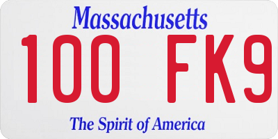 MA license plate 100FK9