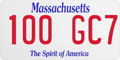 MA license plate 100GC7