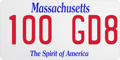 MA license plate 100GD8