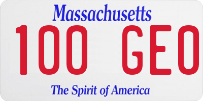 MA license plate 100GE0