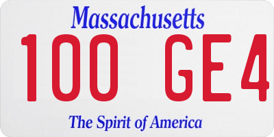 MA license plate 100GE4