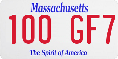 MA license plate 100GF7