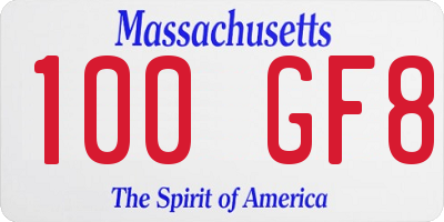 MA license plate 100GF8