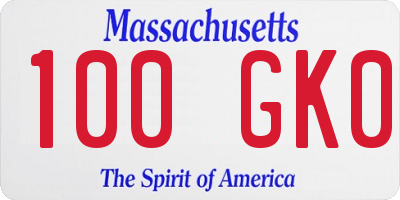 MA license plate 100GK0