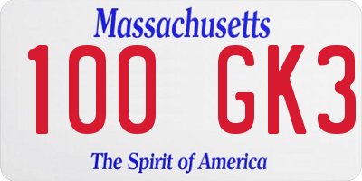MA license plate 100GK3