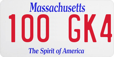 MA license plate 100GK4