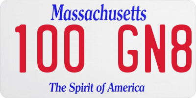 MA license plate 100GN8