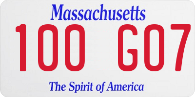 MA license plate 100GO7