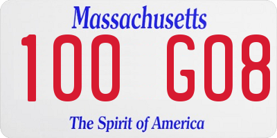 MA license plate 100GO8