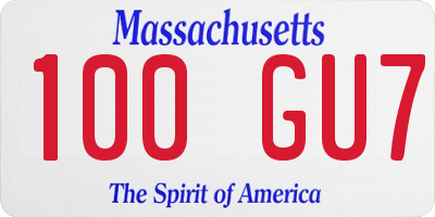 MA license plate 100GU7