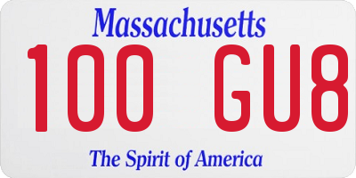MA license plate 100GU8