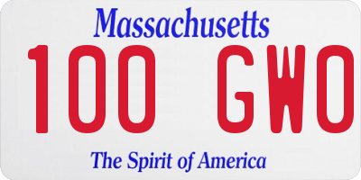 MA license plate 100GW0