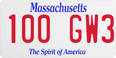 MA license plate 100GW3