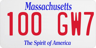 MA license plate 100GW7