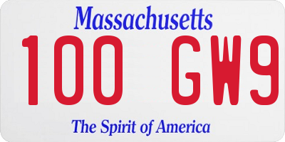 MA license plate 100GW9