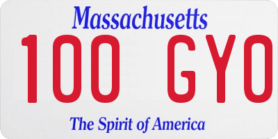 MA license plate 100GY0