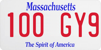 MA license plate 100GY9