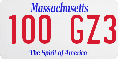 MA license plate 100GZ3