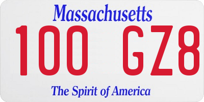 MA license plate 100GZ8