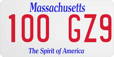 MA license plate 100GZ9