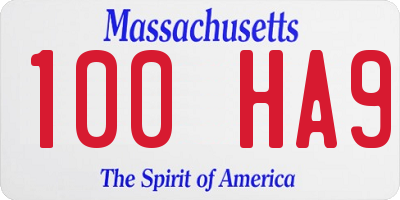 MA license plate 100HA9