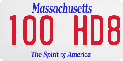 MA license plate 100HD8