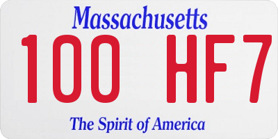 MA license plate 100HF7