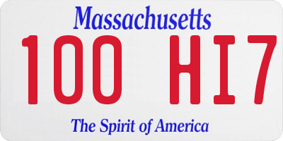 MA license plate 100HI7