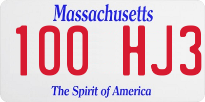 MA license plate 100HJ3