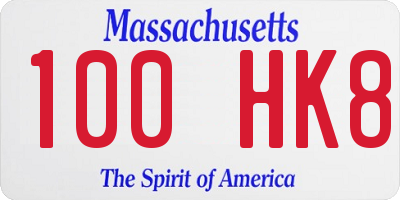 MA license plate 100HK8